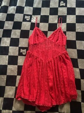 Urban Outfitters Red Lace Slip skort dress babydoll grunge 90s inspired